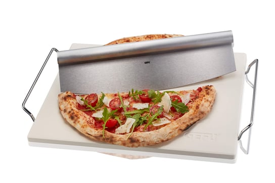 GEFU Zestaw: nóż do pizzy + kamień ze stojakiem kwadratowy DARIOSO Gefu