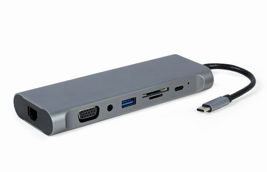 Gembird, Hub USB-C HDMI DP VGA 4xUSB 3.1 USB-C PD audio card reader GbE Gembird