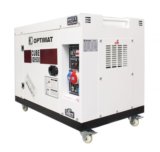 Generator Agregat Prądu AVR Diesel 9,5kW 230/400V Optimat IQ9500 CUBE prądotwórczy 3 fazy trójfazowy 12kVA koła Optimat