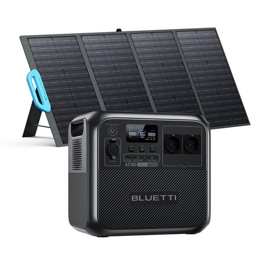 Generator energii słonecznej BLUETTI AC180 z panelem słonecznym PV120, akumulatorem LiFePO4 1152 Wh, na kemping, podróże, awarie zasilania Bluetti