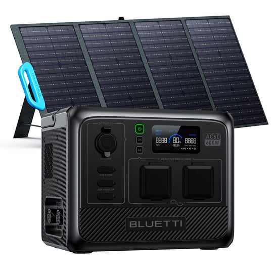 Generator słoneczny BLUETTI AC60 z panelem słonecznym PV120, przenośna elektrownia 403Wh, bateria zapasowa LiFePO4 na kemping, awaria zasilania Bluetti