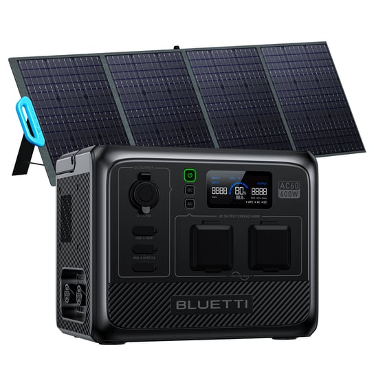 Generator słoneczny BLUETTI AC60 z panelem słonecznym PV200, przenośna elektrownia 403Wh, bateria zapasowa LiFePO4 na kemping, awaria zasilania Bluetti