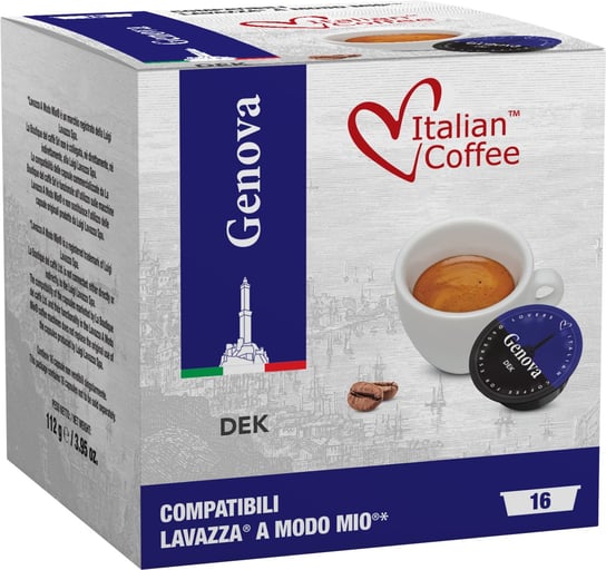 Genova Decaffeinato (kawa bezkofeinowa) kapsułki do Lavazza a Modo Mio - 16 kapsułek Italian Coffee