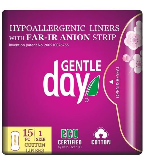 Gentle Day, ekologiczne wkładki higieniczne z paskiem anionowym, 15 szt. Gentle Day