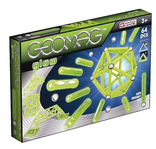 Geomag Glow, klocki magnetyczne Geo-336 G336, 64 elementy Geomag