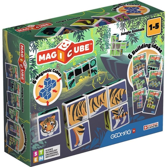 Geomag, klocki magnetyczne, Magicube Printed Jungle Animals + Cards 9 pcs Geomag