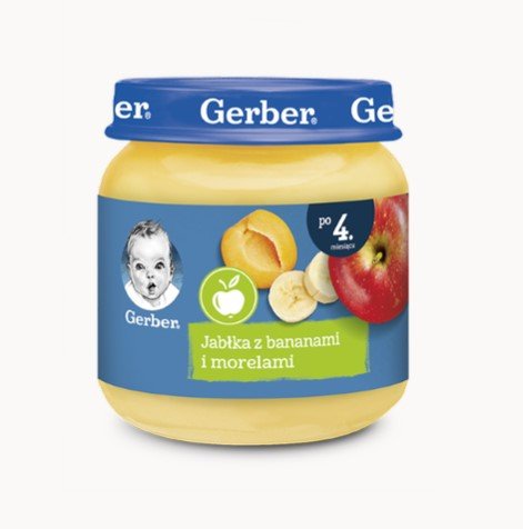 Gerber, Deserek jabłka z bananami i morelami dla niemowląt po 4 miesiącu, 125 g Gerber