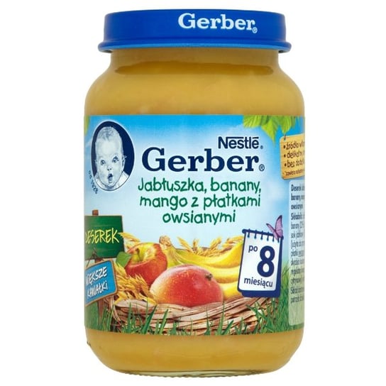 Gerber, Deserek Jabłuszka banany mango z płatkami owsianymi, 190 g Gerber