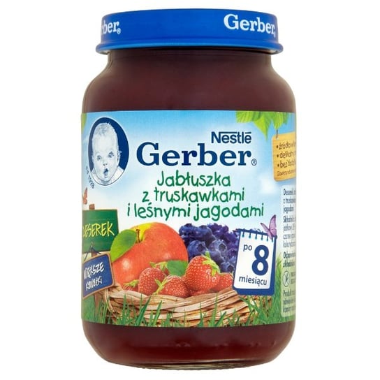 Gerber, Deserek Jabłuszka z truskawkami i leśnymi jagodami, 190 g Gerber