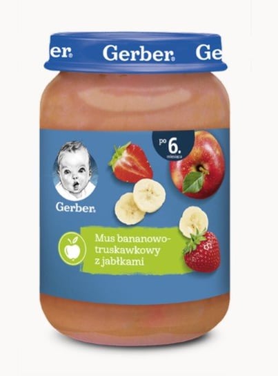 Gerber, Deserek Mus bananowo truskawkowy z jabłkami dla niemowląt po 6 miesiącu, 190 g Gerber