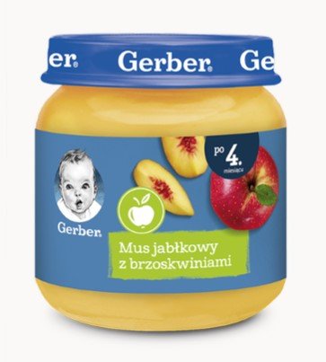Gerber, Deserek mus jabłkowy z brzoskwiniami dla niemowląt po 4 miesiącu, 125 g Gerber