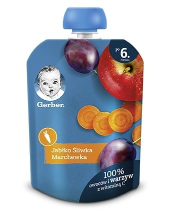 Gerber Deserek w tubce jabłko śliwka marchewka dla niemowląt po 6 miesiącu 90 g Gerber