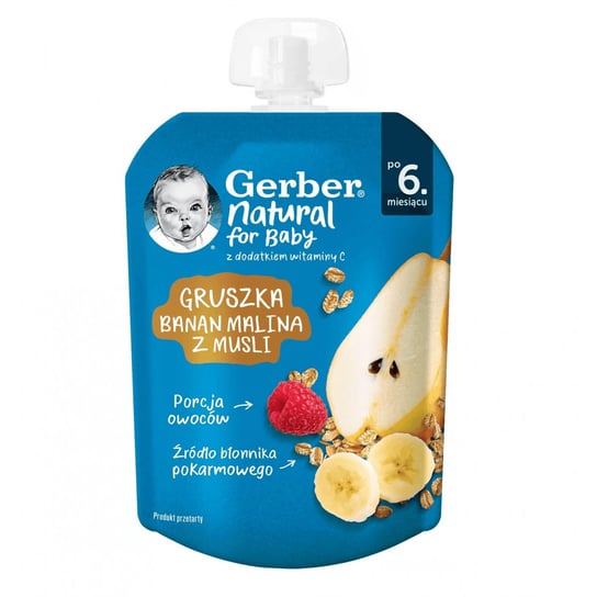 Gerber Natural Mus Grusz,Banan,Malina Z Musli, 80G Gerber
