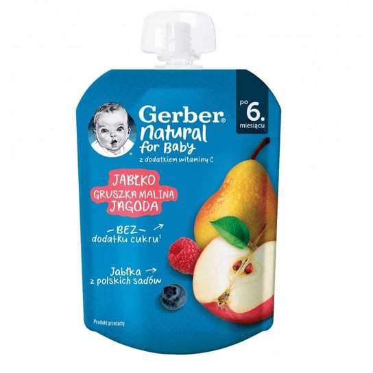 GERBER NATURAL MUS JABŁKO,GRUSZKA,MALINA,JAGO, 80G Gerber