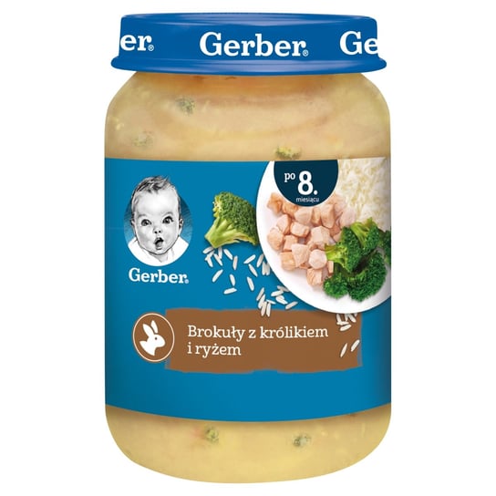 Gerber Obiadek brokuły z królikiem i ryżem dla niemowląt po 8 miesiącu 190 g Gerber