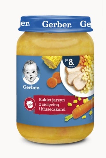 Gerber, Obiadek Bukiet jarzyn z cielęciną i kluseczkami dla niemowląt po 8 miesiącu, 190 g Gerber
