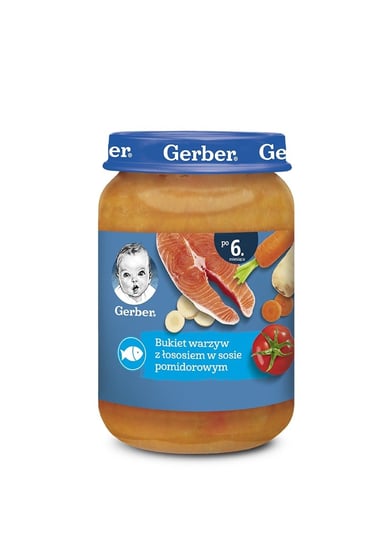 Gerber Obiadek bukiet warzyw z łososiem w sosie pomidorowym dla niemowląt po 6 miesiącu 190 g Gerber