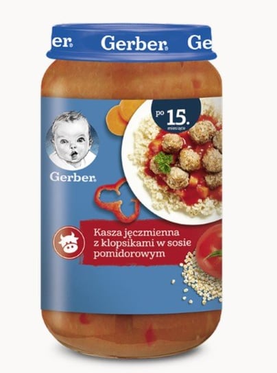 Gerber, Obiadek Kasza jęczmienna z klopsikami w sosie pomidorowym dla dzieci po 15 miesiącu, 250 g Nestle