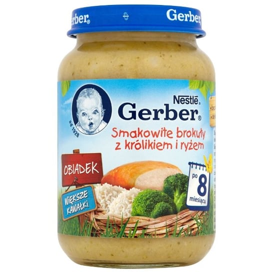 Gerber, Obiadek Smakowite brokuły z królikiem i ryżem, 190 g Gerber