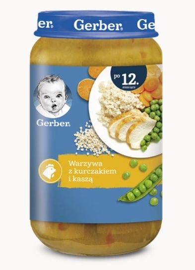 Gerber, Obiadek warzywa z kurczakiem i kaszą dla dzieci po 12 miesiącu, 250 g Gerber