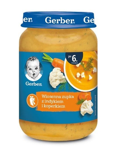 Gerber, Obiadek, Wiosenna zupka z indykiem i koperkiem dla niemowląt po 6 miesiącu, 190 g Gerber