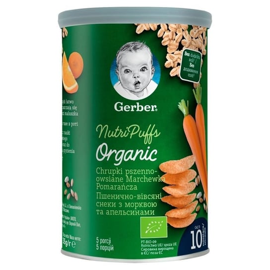 GERBER ORGANIC Chrupki pszenno owsiane marchewka pomarańcza dla niemowląt po 10 miesiącu 35 g Bio Gerber