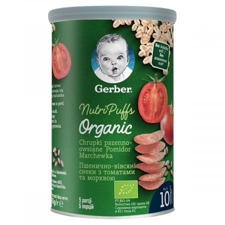 Gerber Organic Chrupki pszenno owsiane pomidor marchewka dla niemowląt po 10 miesiącu 35 g Bio Gerber