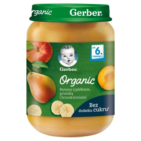 Gerber Organic Deserek banany z jabłkiem gruszką i brzoskwiniami dla niemowląt po 6 miesiącu 190 g Bio Gerber