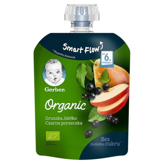 Gerber Organic Deserek w tubce gruszka jabłko czarna porzeczka dla niemowląt po 6 miesiącu 90 g Bio Gerber