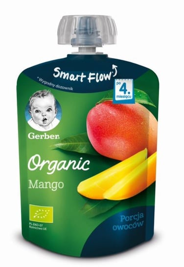 Gerber Organic, Deserek w tubce Mango dla niemowląt po 4 miesiącu, 90 g Gerber