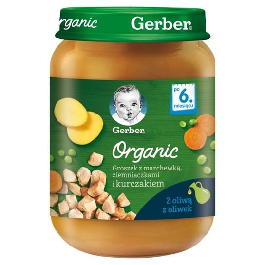 Gerber Organic Obiadek groszek z marchewką ziemniakami i kurczakiem dla niemowląt po 6 miesiącu 190 g Bio Gerber