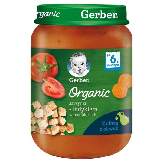 Gerber Organic Obiadek jarzynki z indykiem w pomidorach dla niemowląt po 6 miesiącu 190 g Bio Gerber