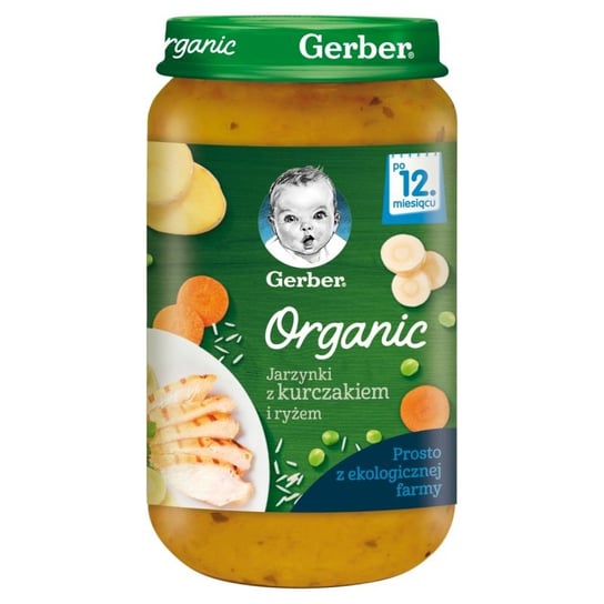 Gerber Organic Obiadek jarzynki z kurczakiem i ryżem dla niemowląt po 12 miesiącu 250 g Bio Gerber
