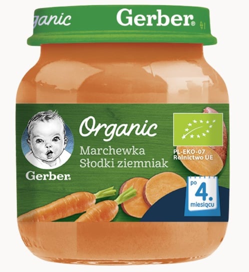 Gerber Organic, Obiadek Marchewka, słodki ziemniak dla niemowląt po 4 miesiącu, 125 g Gerber
