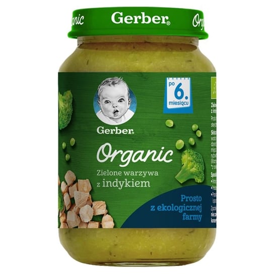 Gerber Organic Obiadek zielone warzywa z indykiem dla niemowląt po 6 miesiącu 190 g Bio Gerber