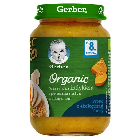 Gerber Organic Warzywa z indykiem i pełnoziarnistym makaronem po 8. miesiącu 190 g Bio Gerber Organic