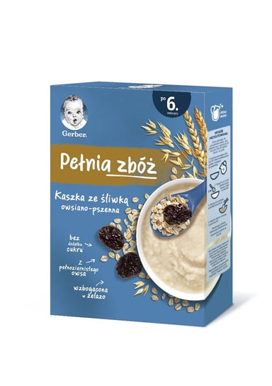 Gerber Pełnia zbóż Kaszka owsiano pszenna ze śliwką dla niemowląt po 6 miesiącu 200 g Gerber