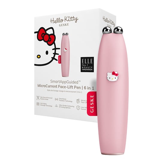 Geske, Urządzenie do mikroprądowego liftingu twarzy 6w1 Hello Kitty z aplikacją, różowe Geske