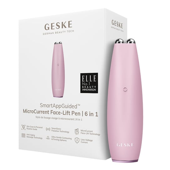 Geske, Urządzenie do mikroprądowego liftingu twarzy 6w1 z aplikacją, różowa Geske