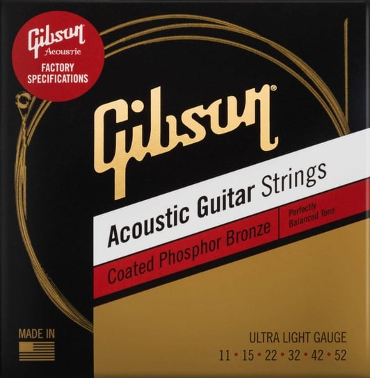 Gibson Coated Phosphor Bronze Acoustic Guitar Strings 11-52 Ultra-Light Gauge Struny Gibsons