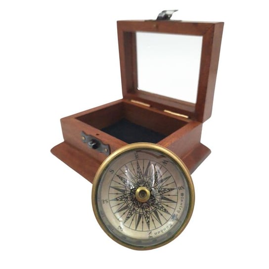 GiftDeco, Biurkowy Kompas Soczewkowy w Drewnianym pudełku GIFTDECO