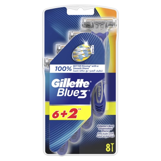 Gillette Blue3 Jednorazowe maszynki do golenia dla mężczyzn, 6+2 sztuki Gillette