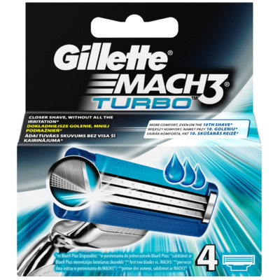 Gillette, Mach3 Turbo, wymienne ostrza do maszynki, 4 szt. Gillette
