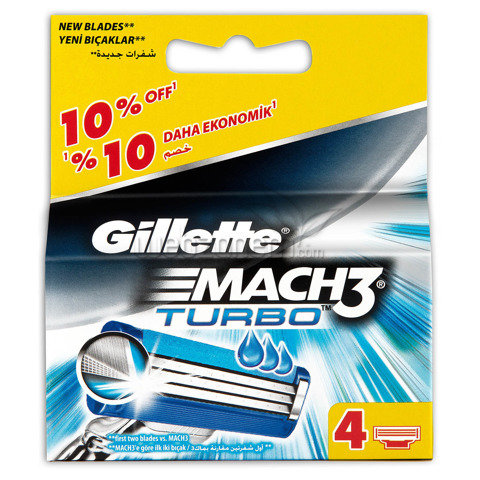Gillette, Mach3 Turbo, wymienne ostrze do maszynki, 4 szt. Gillette