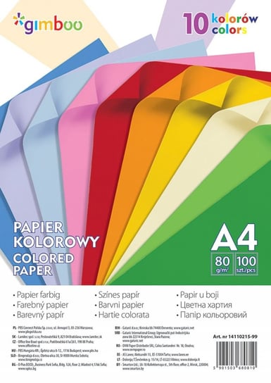 Gimboo, Papier kolorowy, A4, 100 arkuszy, 10 kolorów neonowych Gimboo
