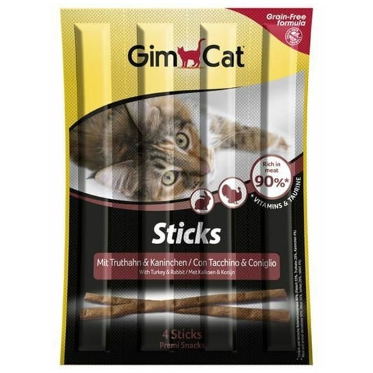 Gimcat Sticks  Paluszki Kotów Bez Zbóż Indyk I Królik 90% Mięsa 4Szt 20G GimCat