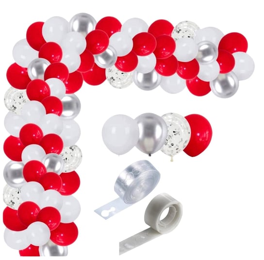Girlanda balonowa biało czerwona z konfetti Urodziny Rocznica Ślubu z taśmą Szafran Limited