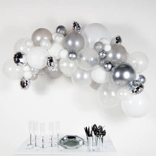 Girlanda balonowa Biało srebrna, zestaw 66 balonów AMSCAN