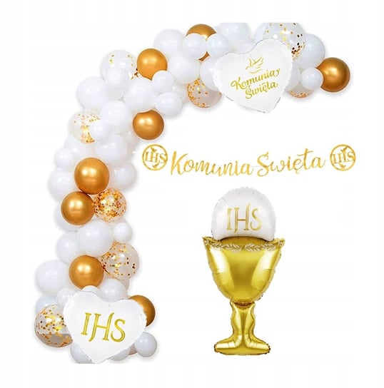 Girlanda balonowa na Komunię Świętą biało złote Baner Hostia Baner IHS Szafran Limited