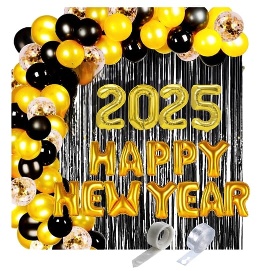 Girlanda balonowa na Sylwestra 2025 balony cyfry złote kurtyną napis tło Balonowy Raj